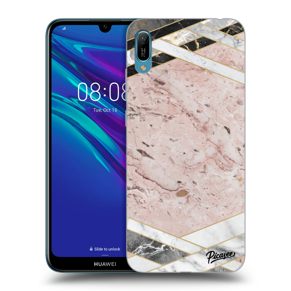 Picasee silikónový čierny obal pre Huawei Y6 2019 - Pink geometry