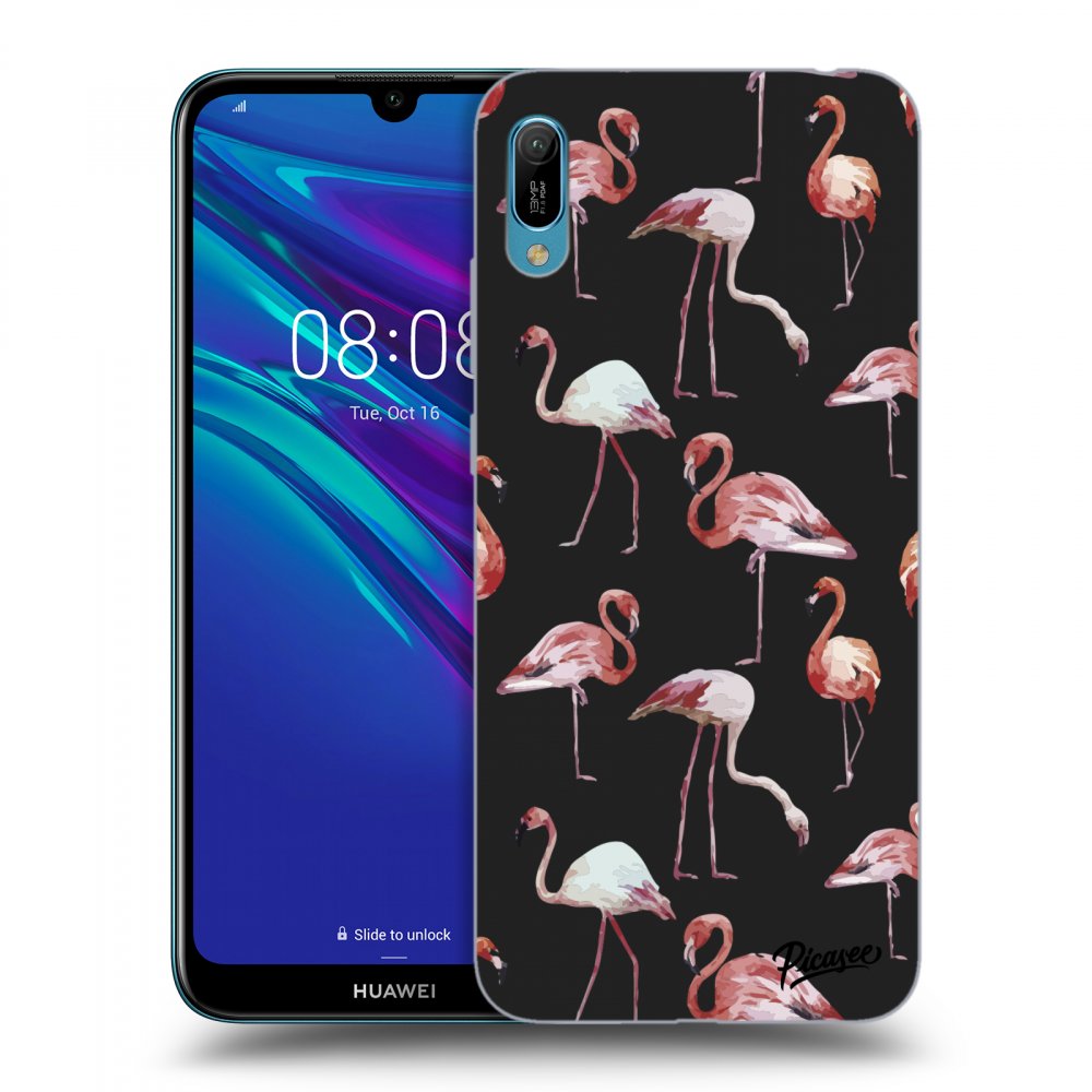 Picasee silikónový čierny obal pre Huawei Y6 2019 - Flamingos