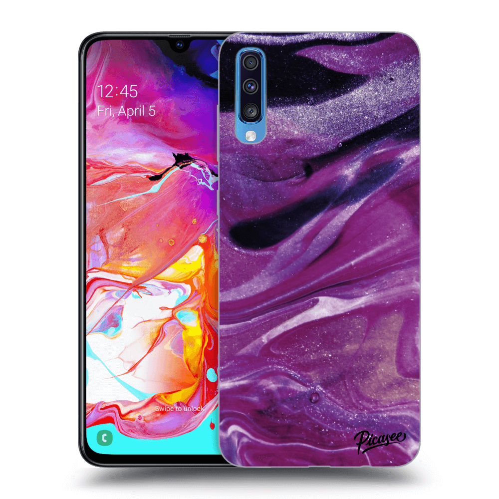 Picasee silikónový prehľadný obal pre Samsung Galaxy A70 A705F - Purple glitter