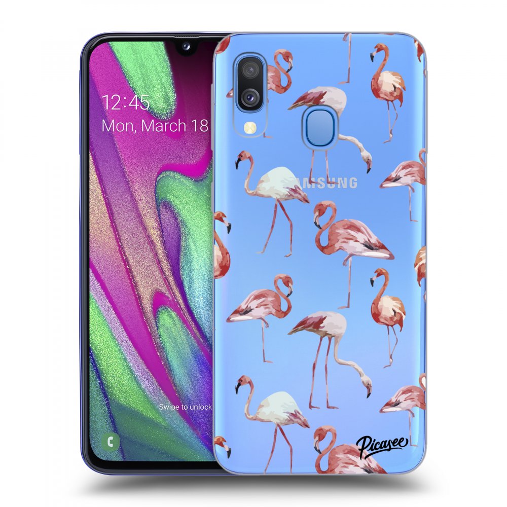 Picasee silikónový prehľadný obal pre Samsung Galaxy A40 A405F - Flamingos