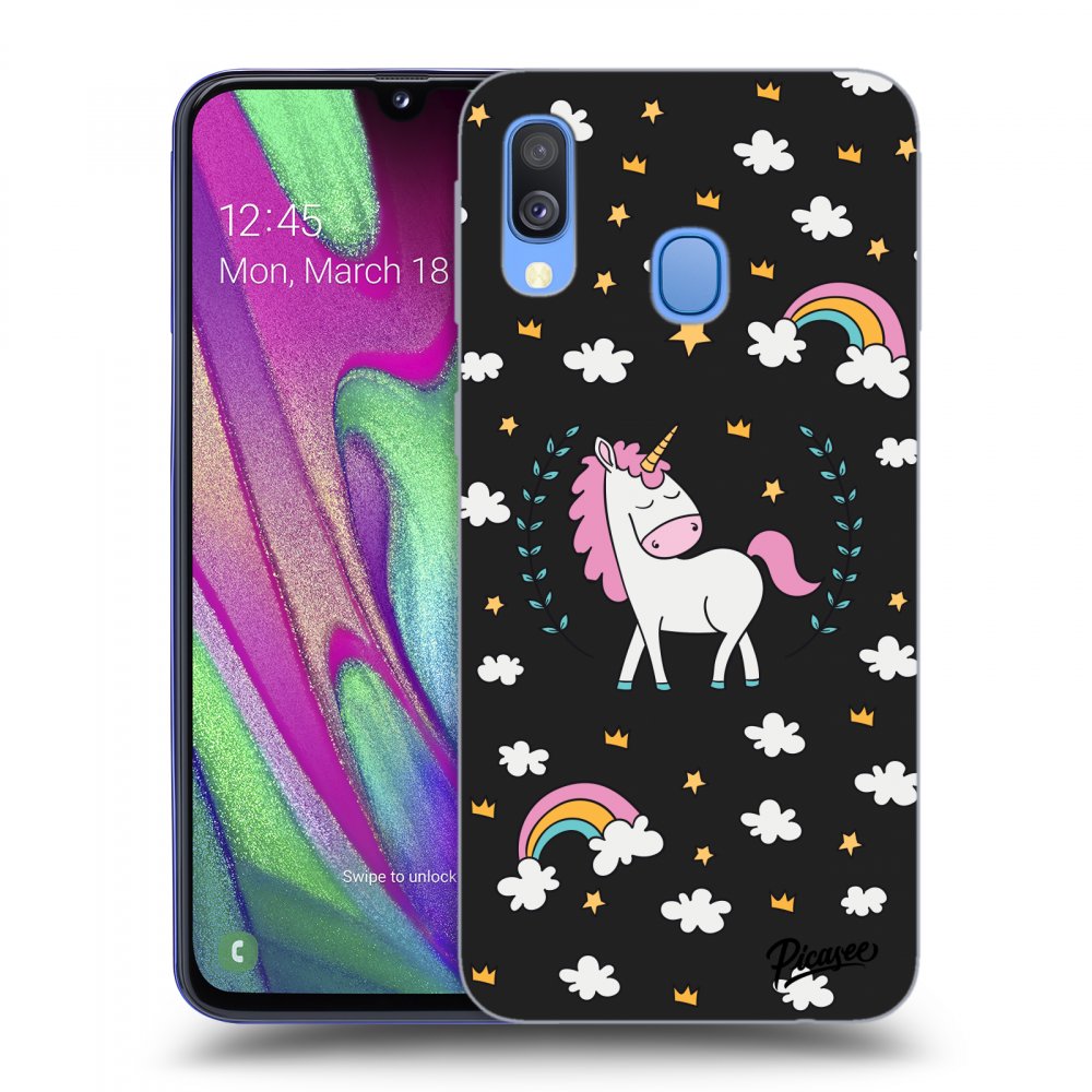 Picasee silikónový čierny obal pre Samsung Galaxy A40 A405F - Unicorn star heaven