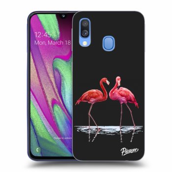 Picasee silikónový čierny obal pre Samsung Galaxy A40 A405F - Flamingos couple