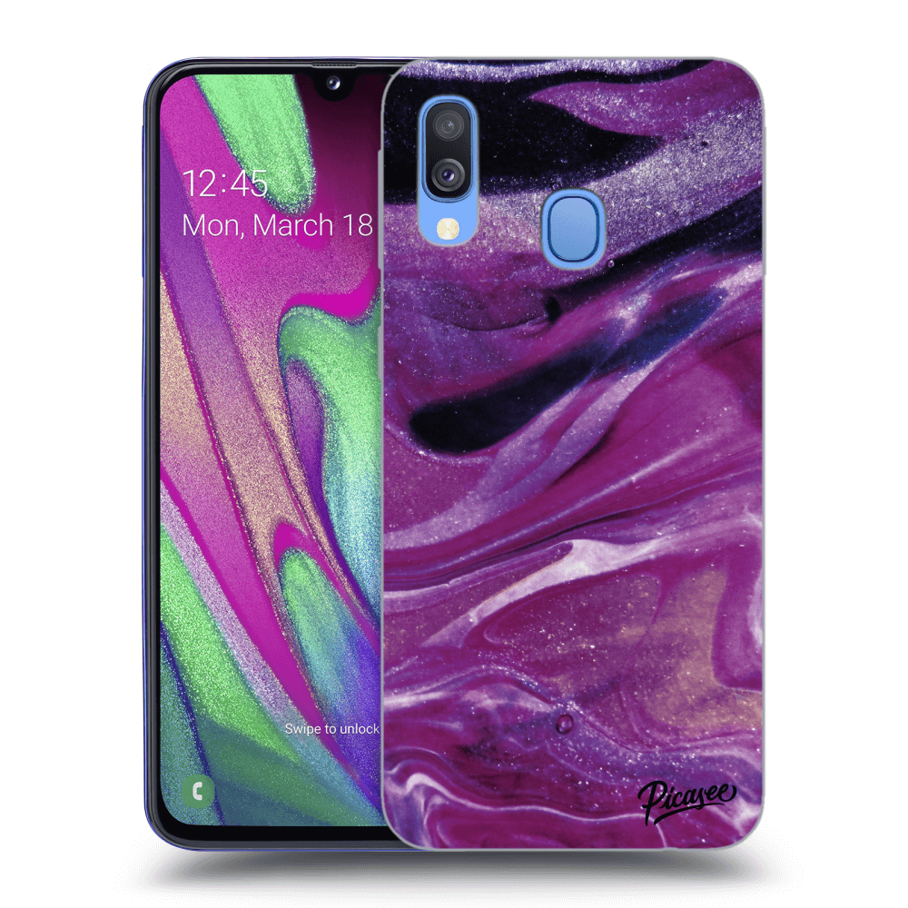 Picasee silikónový čierny obal pre Samsung Galaxy A40 A405F - Purple glitter