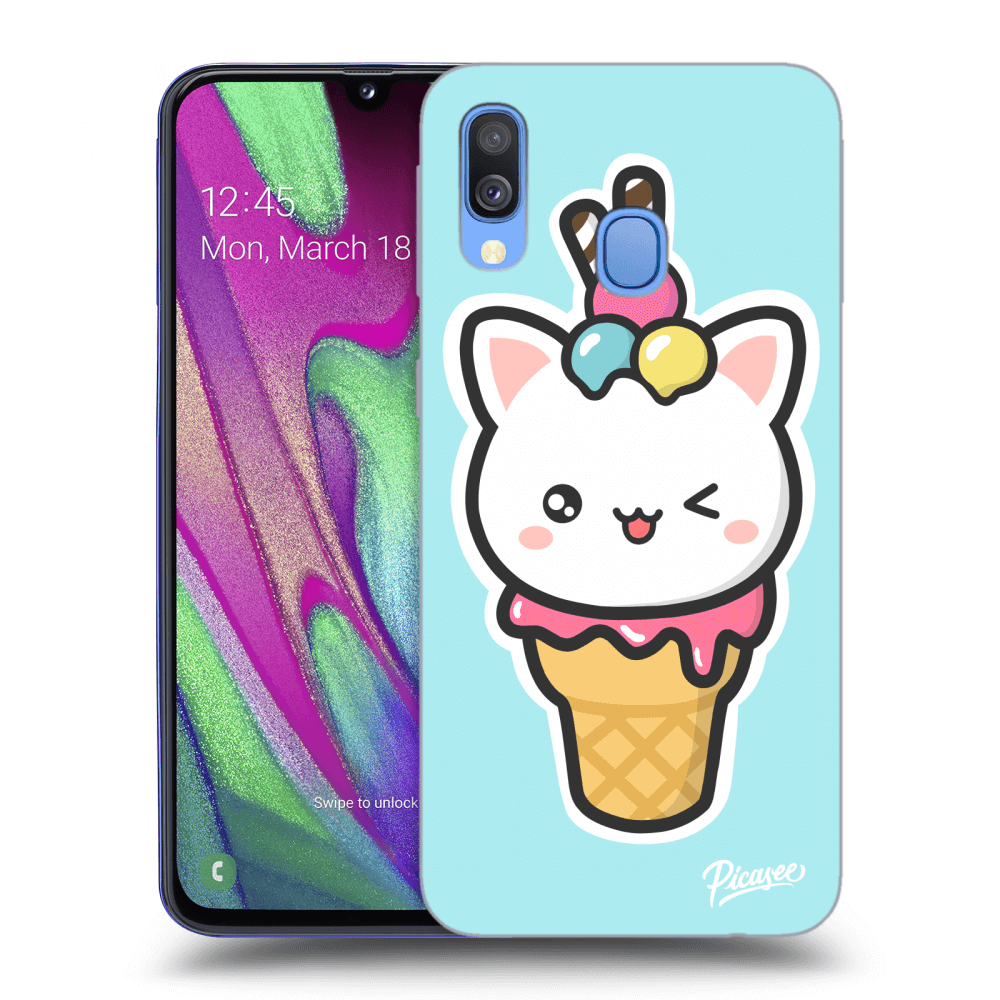 Picasee silikónový prehľadný obal pre Samsung Galaxy A40 A405F - Ice Cream Cat