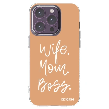 Picasee silikónový prehľadný obal pre Apple iPhone 14 Pro - Boss Mama