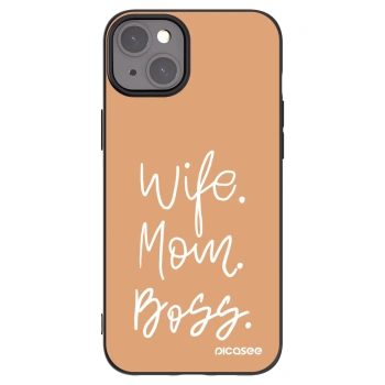 Picasee silikónový čierny obal pre Apple iPhone 15 Plus - Boss Mama
