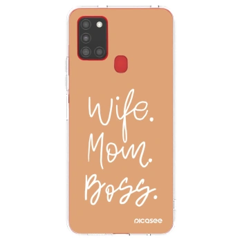 Picasee silikónový prehľadný obal pre Samsung Galaxy A21s - Boss Mama
