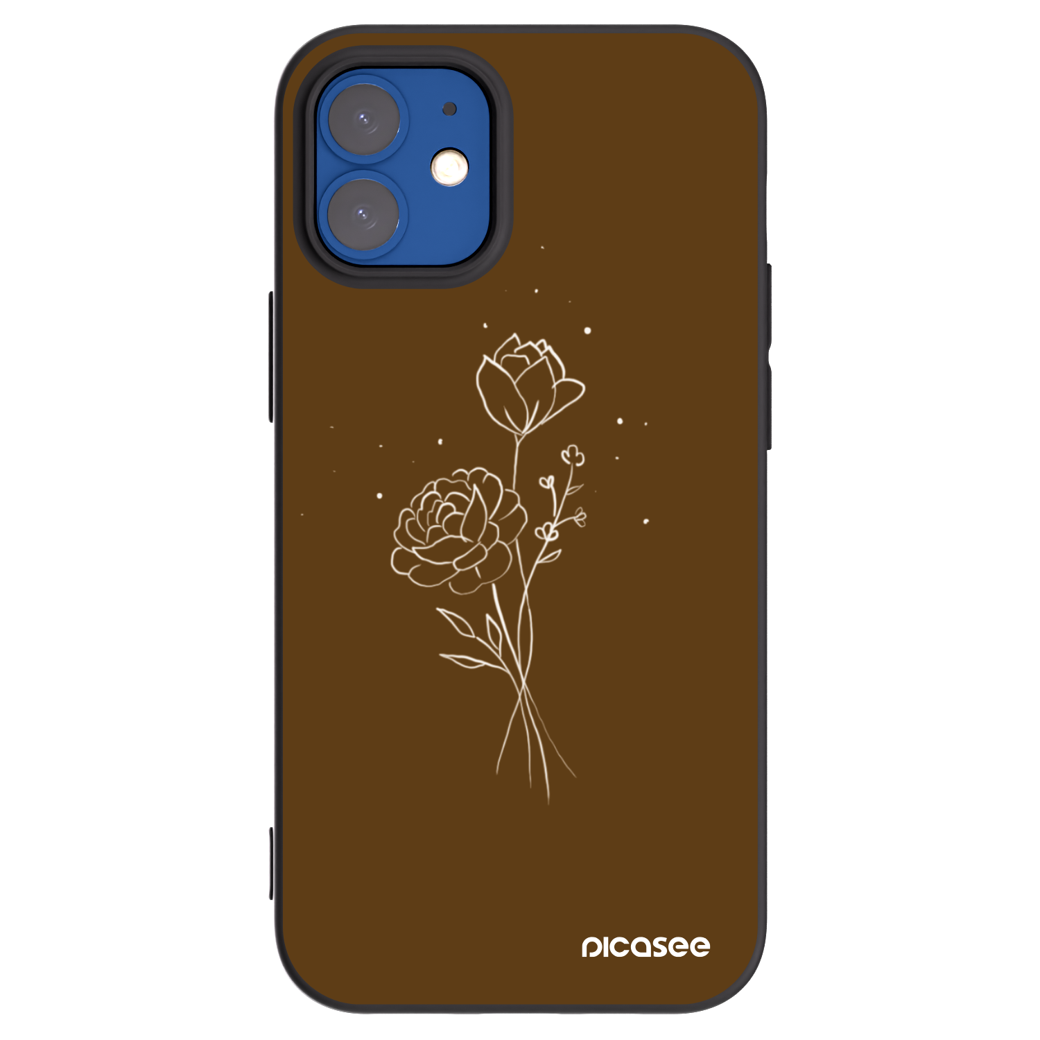 Picasee silikónový čierny obal pre Apple iPhone 12 mini - Brown flowers