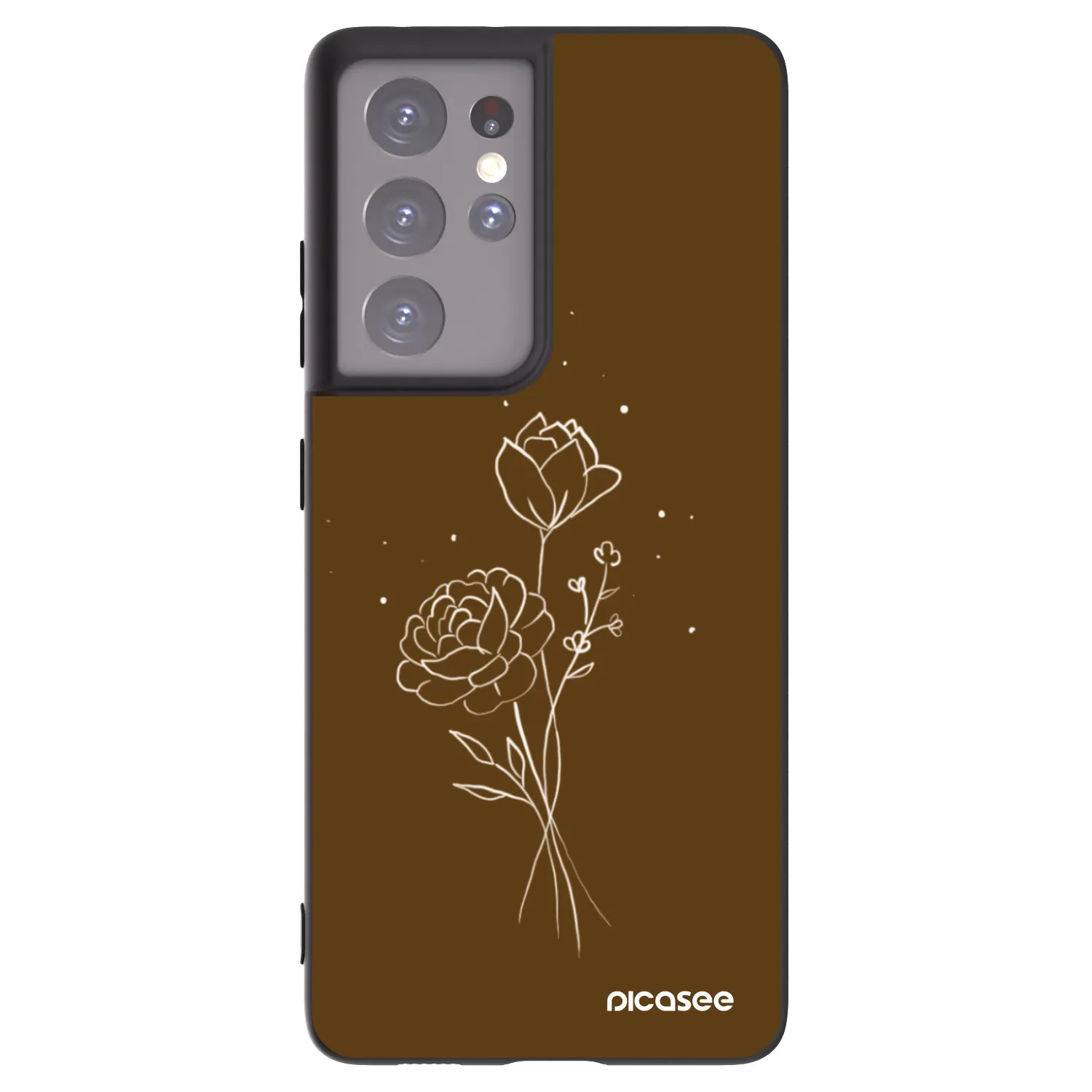 Picasee silikónový čierny obal pre Samsung Galaxy S21 Ultra 5G G998B - Brown flowers