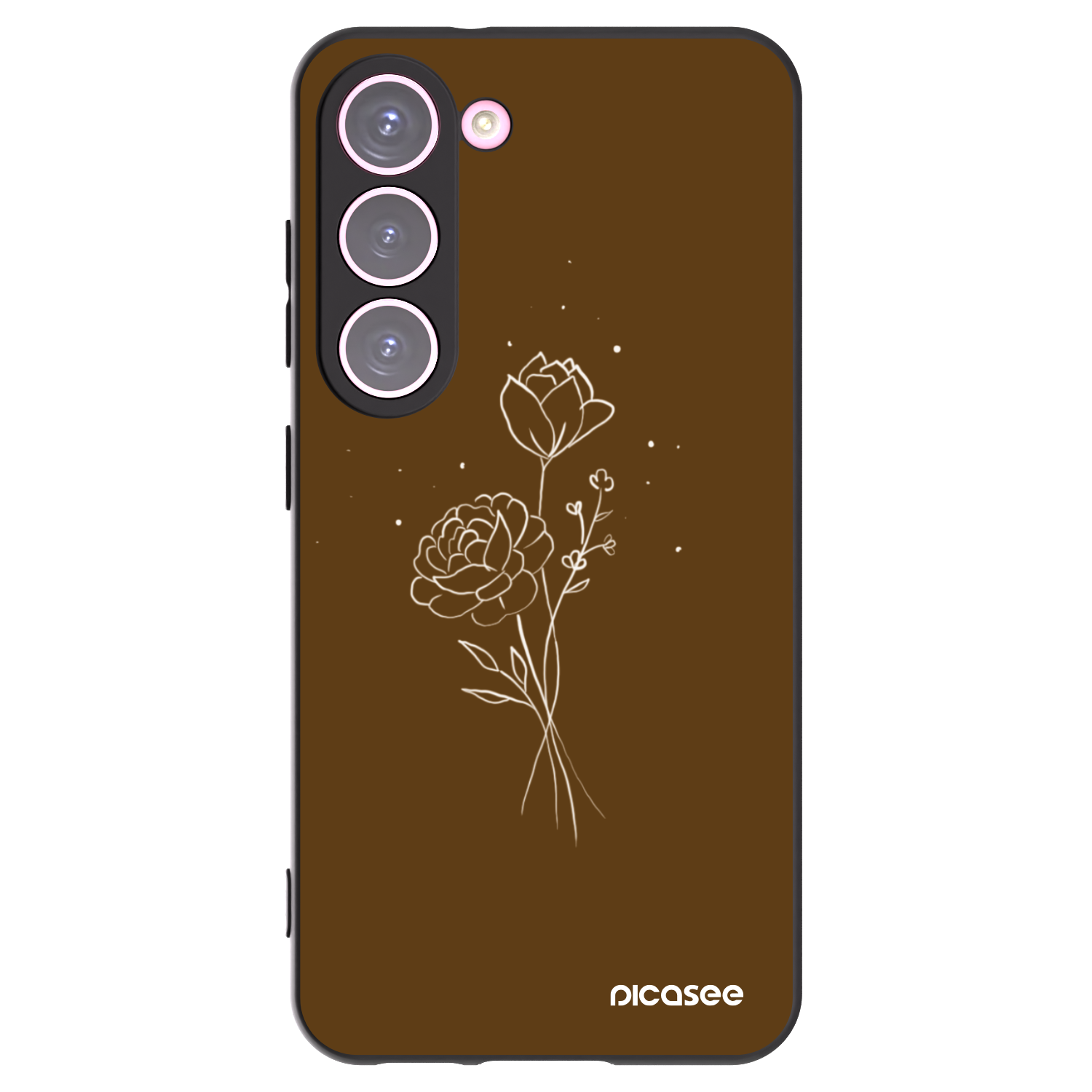 Silikónový čierny obal pre Samsung Galaxy S23 5G - Brown flowers