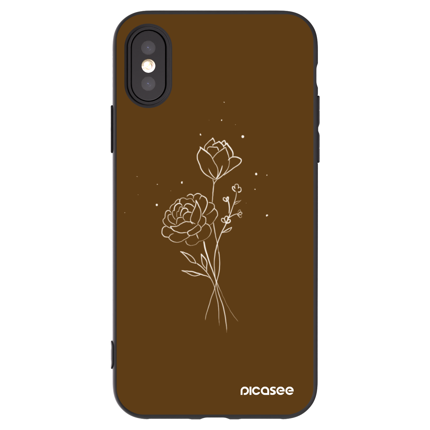 Picasee silikónový čierny obal pre Apple iPhone X/XS - Brown flowers