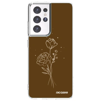 Picasee silikónový prehľadný obal pre Samsung Galaxy S21 Ultra 5G G998B - Brown flowers