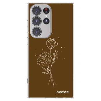 Picasee silikónový prehľadný obal pre Samsung Galaxy S23 Ultra 5G - Brown flowers
