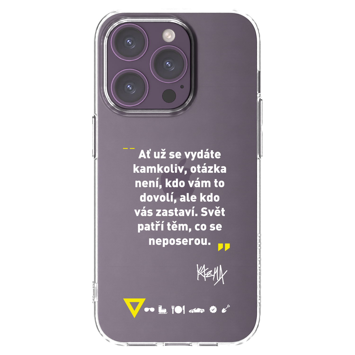 Picasee silikónový prehľadný obal pre Apple iPhone 14 Pro - Kazma - SVĚT PATŘÍ TĚM, CO SE NEPOSEROU