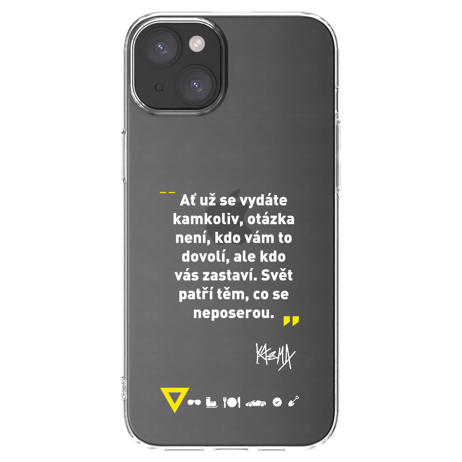 Picasee silikónový prehľadný obal pre Apple iPhone 15 Plus - Kazma - SVĚT PATŘÍ TĚM, CO SE NEPOSEROU