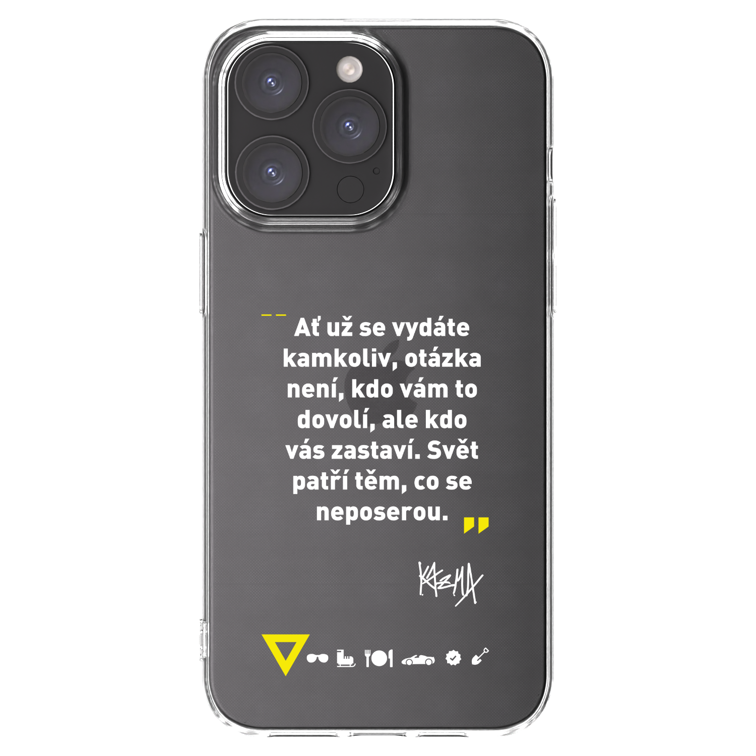 Picasee silikónový prehľadný obal pre Apple iPhone 15 Pro Max - Kazma - SVĚT PATŘÍ TĚM, CO SE NEPOSEROU