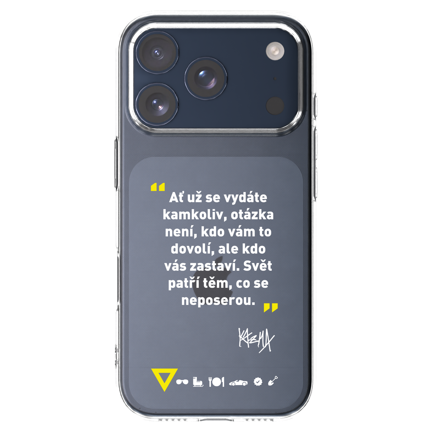 Silikónový prehľadný obal pre Apple iPhone 17 Pro - Kazma - SVĚT PATŘÍ TĚM, CO SE NEPOSEROU