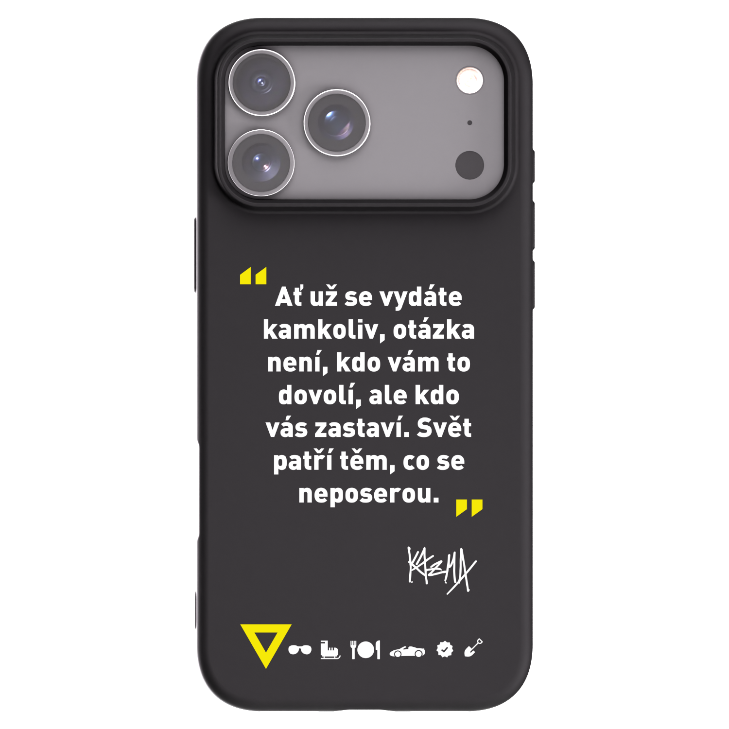 Silikónový čierny obal pre Apple iPhone 17 Pro Max - Kazma - SVĚT PATŘÍ TĚM, CO SE NEPOSEROU