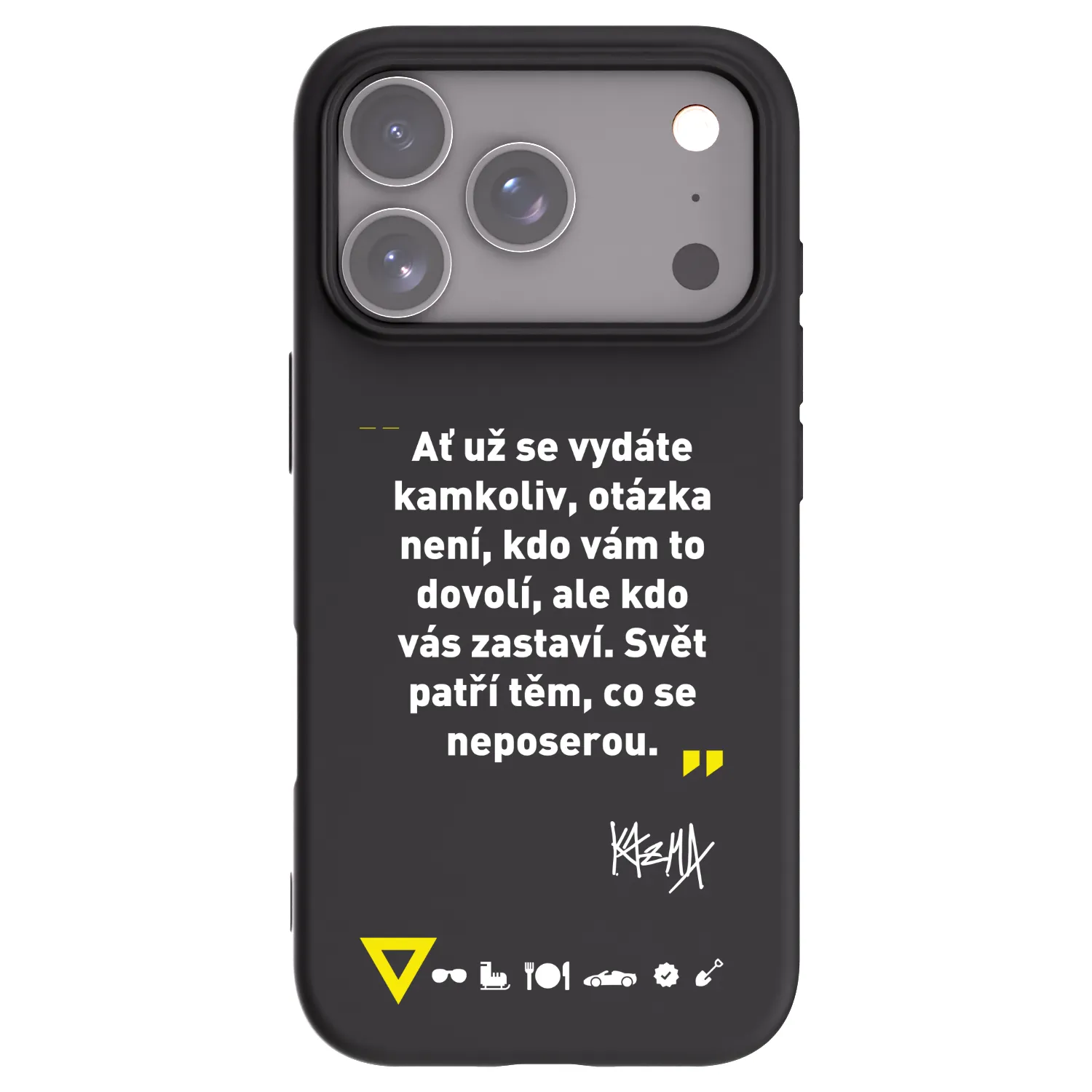 Picasee silikónový čierny obal pre Apple iPhone 18 Pro - Kazma - SVĚT PATŘÍ TĚM, CO SE NEPOSEROU