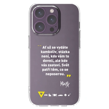Picasee silikónový prehľadný obal pre Apple iPhone 14 Pro - Kazma - SVĚT PATŘÍ TĚM, CO SE NEPOSEROU