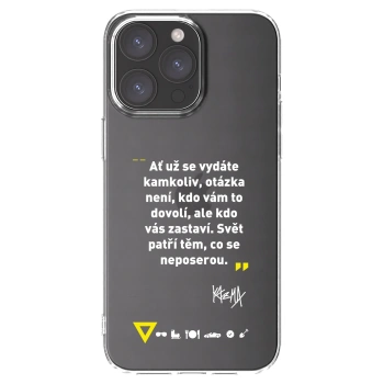 Picasee silikónový prehľadný obal pre Apple iPhone 15 Pro Max - Kazma - SVĚT PATŘÍ TĚM, CO SE NEPOSEROU