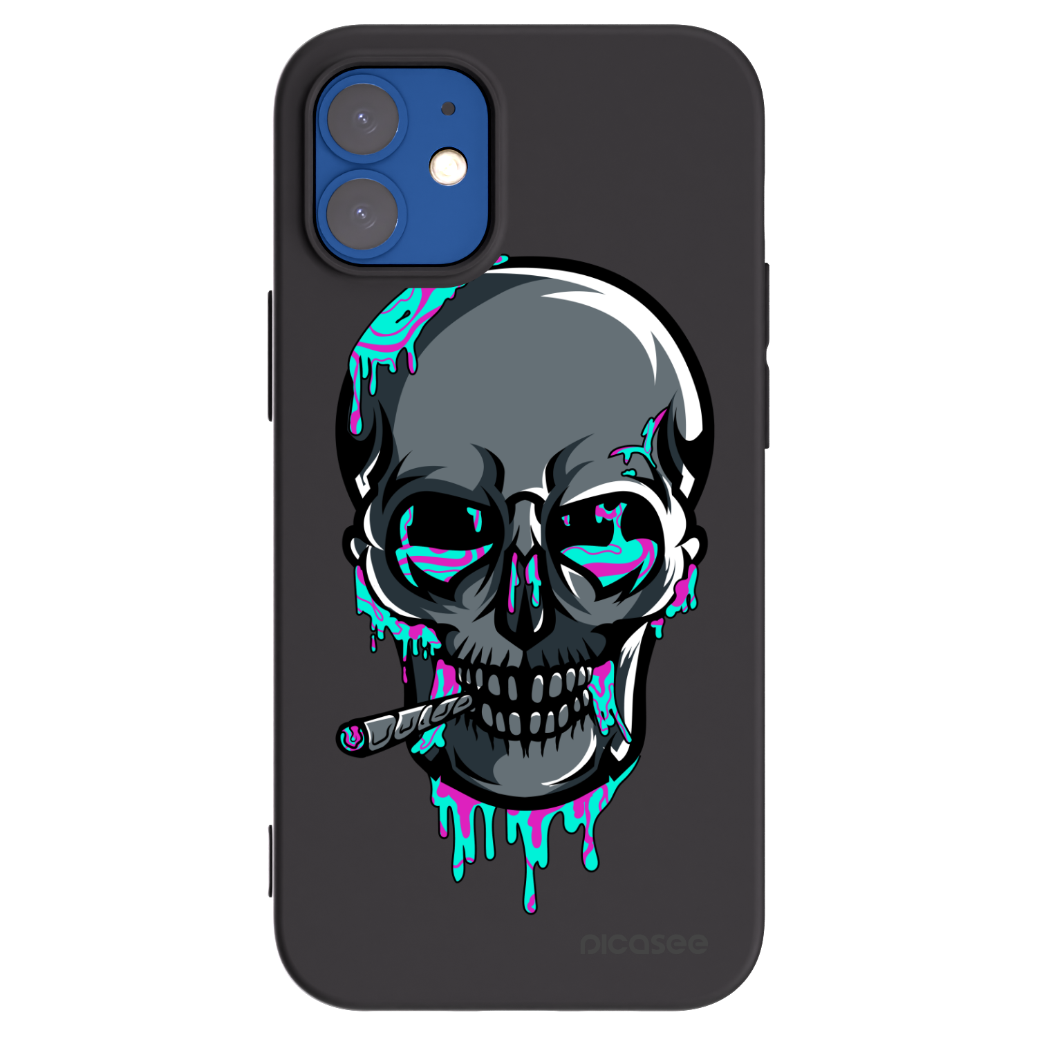Silikónový čierny obal pre Apple iPhone 12 mini - EARTH - Lebka 3.0