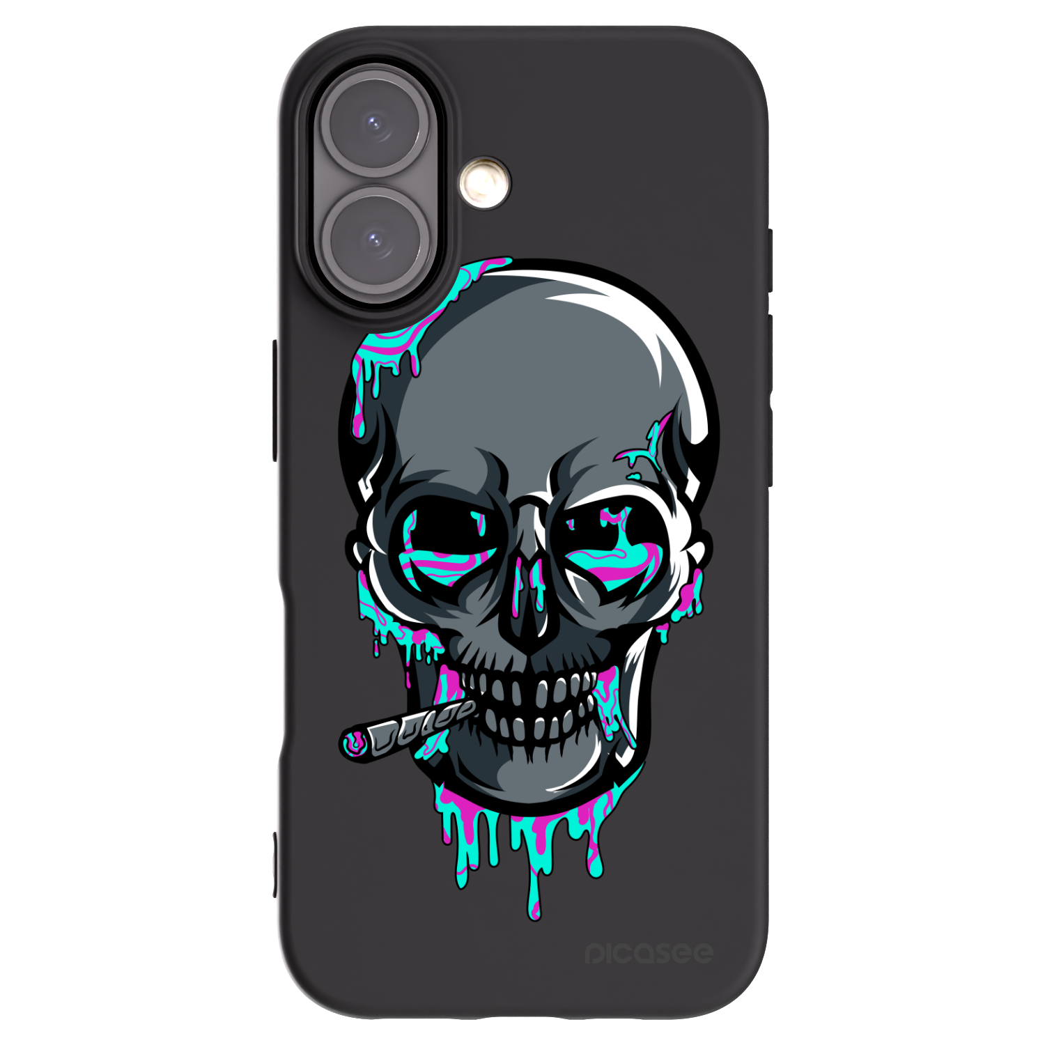 Silikónový čierny obal pre Apple iPhone 16 - EARTH - Lebka 3.0