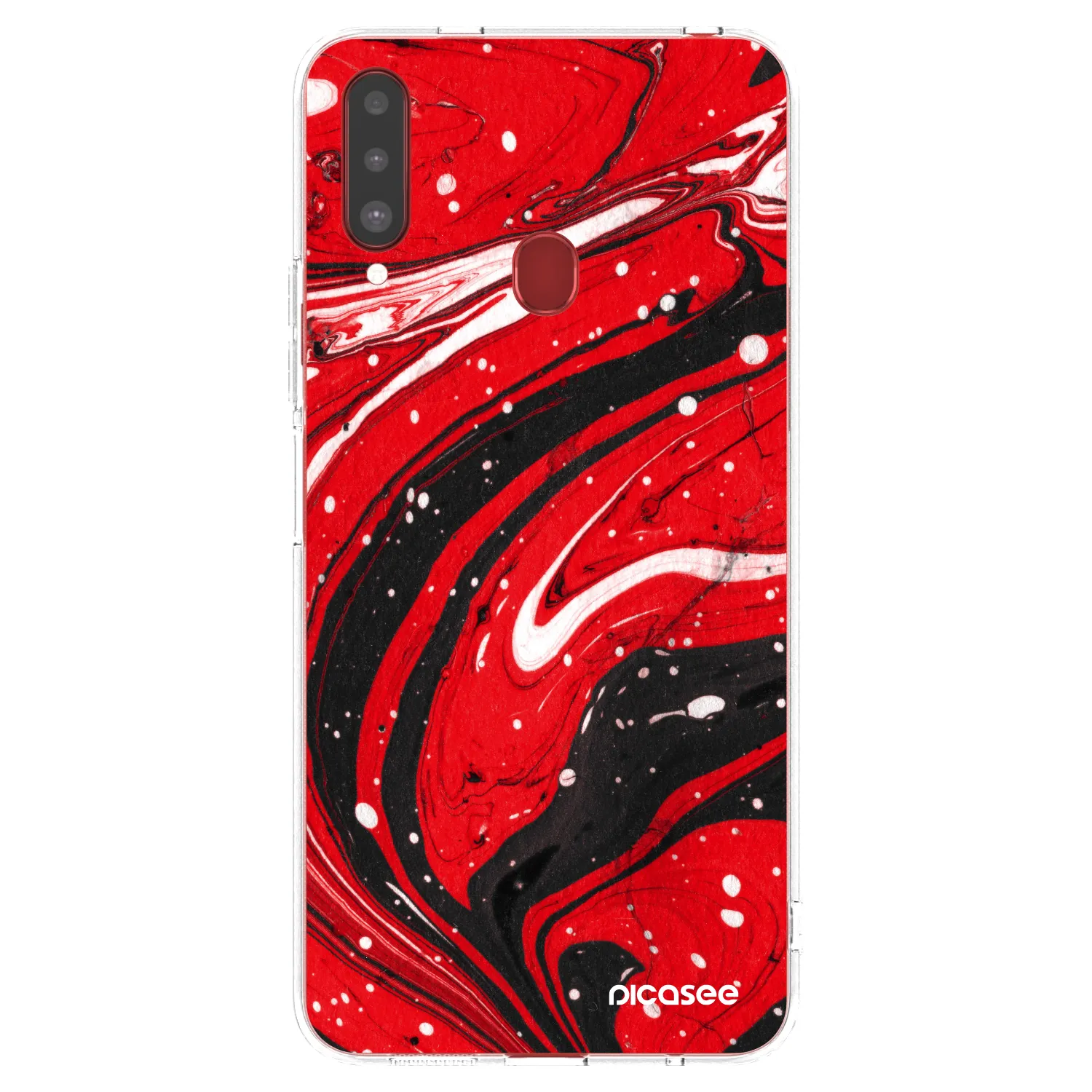 Picasee silikónový prehľadný obal pre Samsung Galaxy A20s - Red black