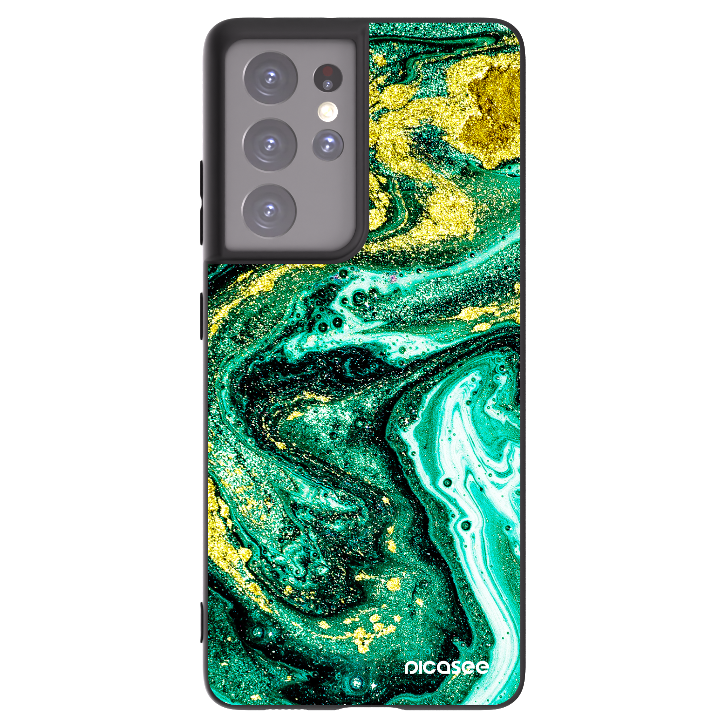 Picasee silikónový čierny obal pre Samsung Galaxy S21 Ultra 5G G998B - Green Gold