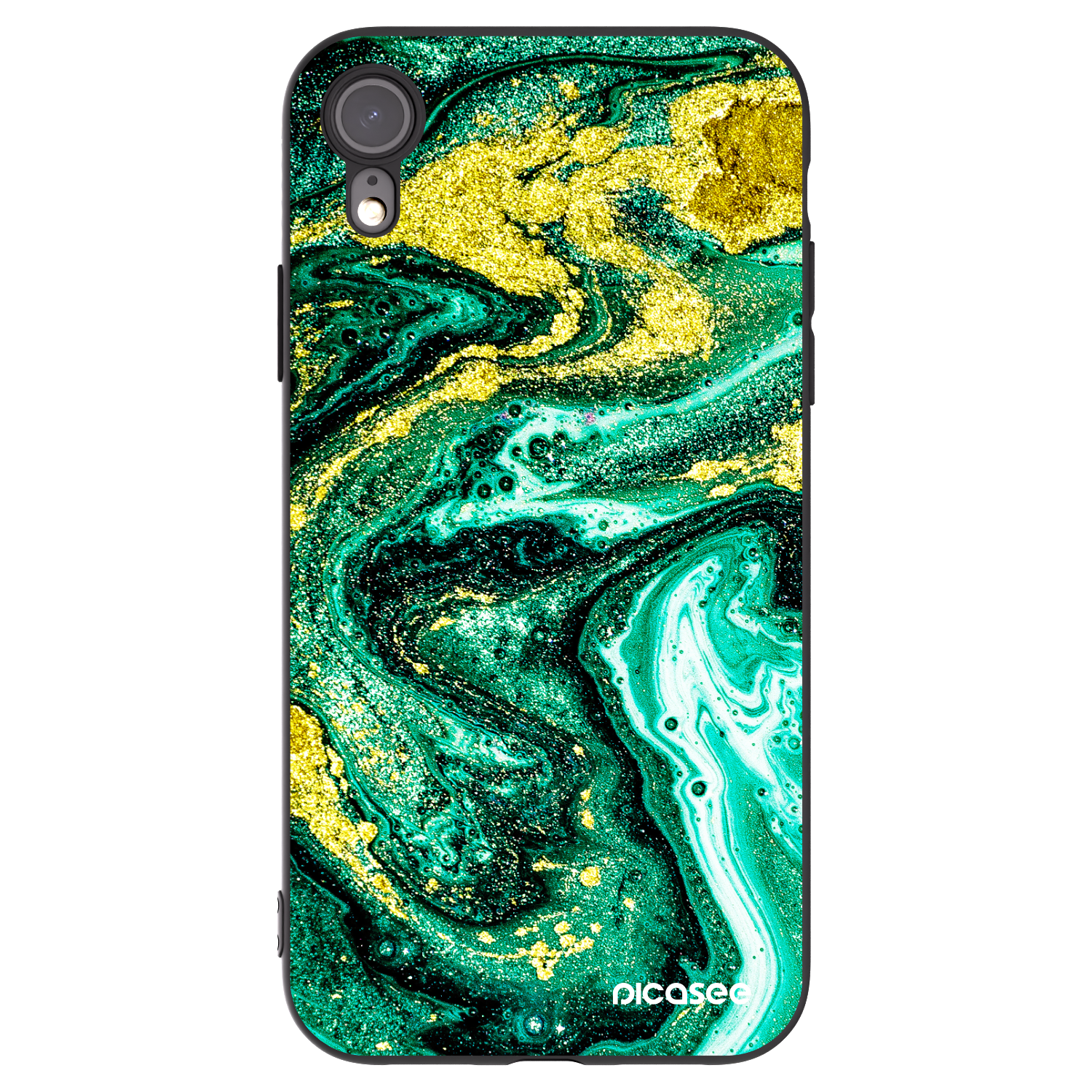 Picasee silikónový čierny obal pre Apple iPhone XR - Green Gold