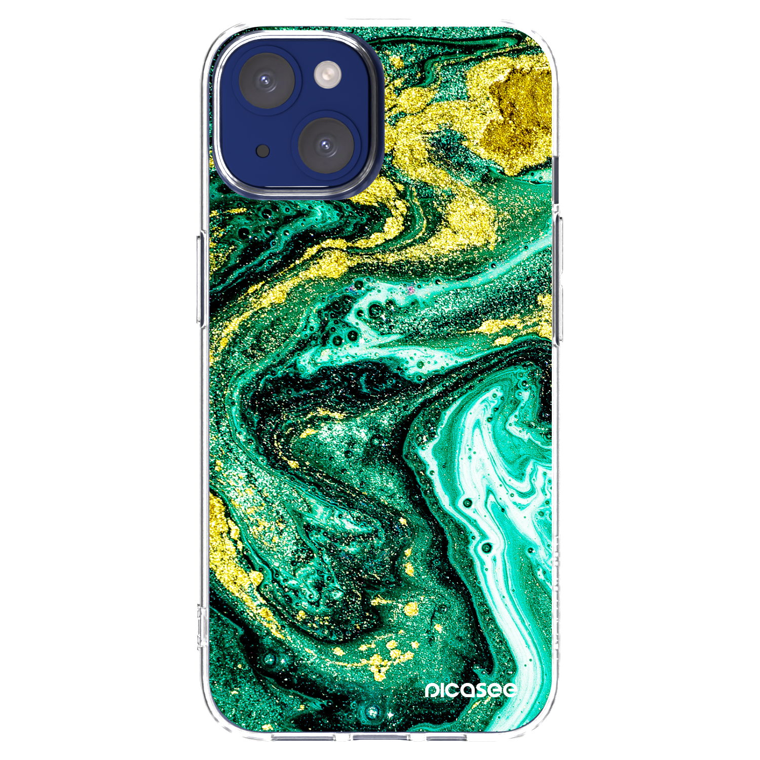Silikónový prehľadný obal pre Apple iPhone 14 - Green Gold