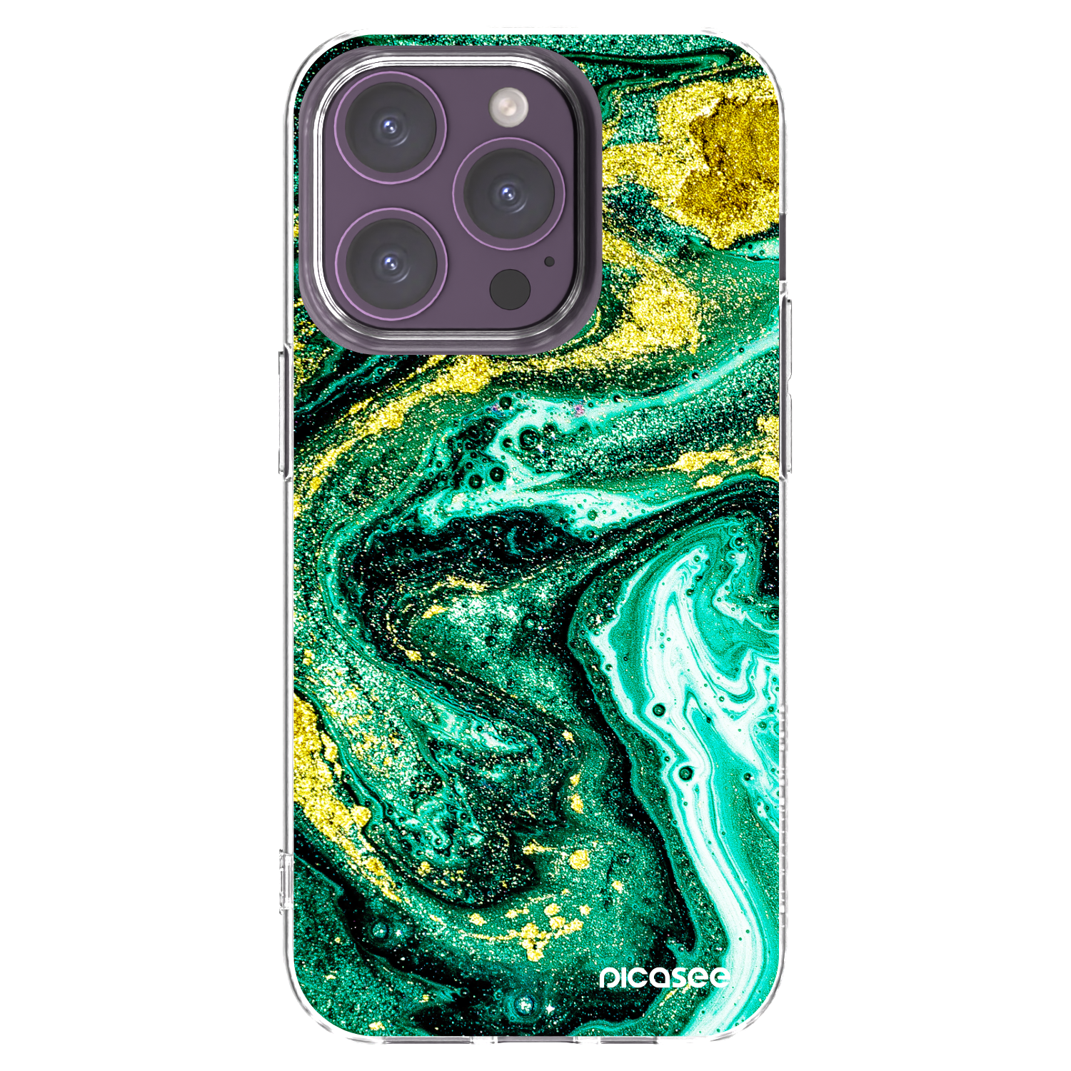 Picasee silikónový prehľadný obal pre Apple iPhone 14 Pro - Green Gold