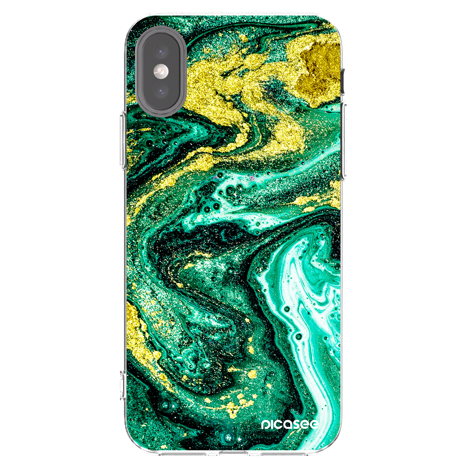 Picasee silikónový prehľadný obal pre Apple iPhone X/XS - Green Gold