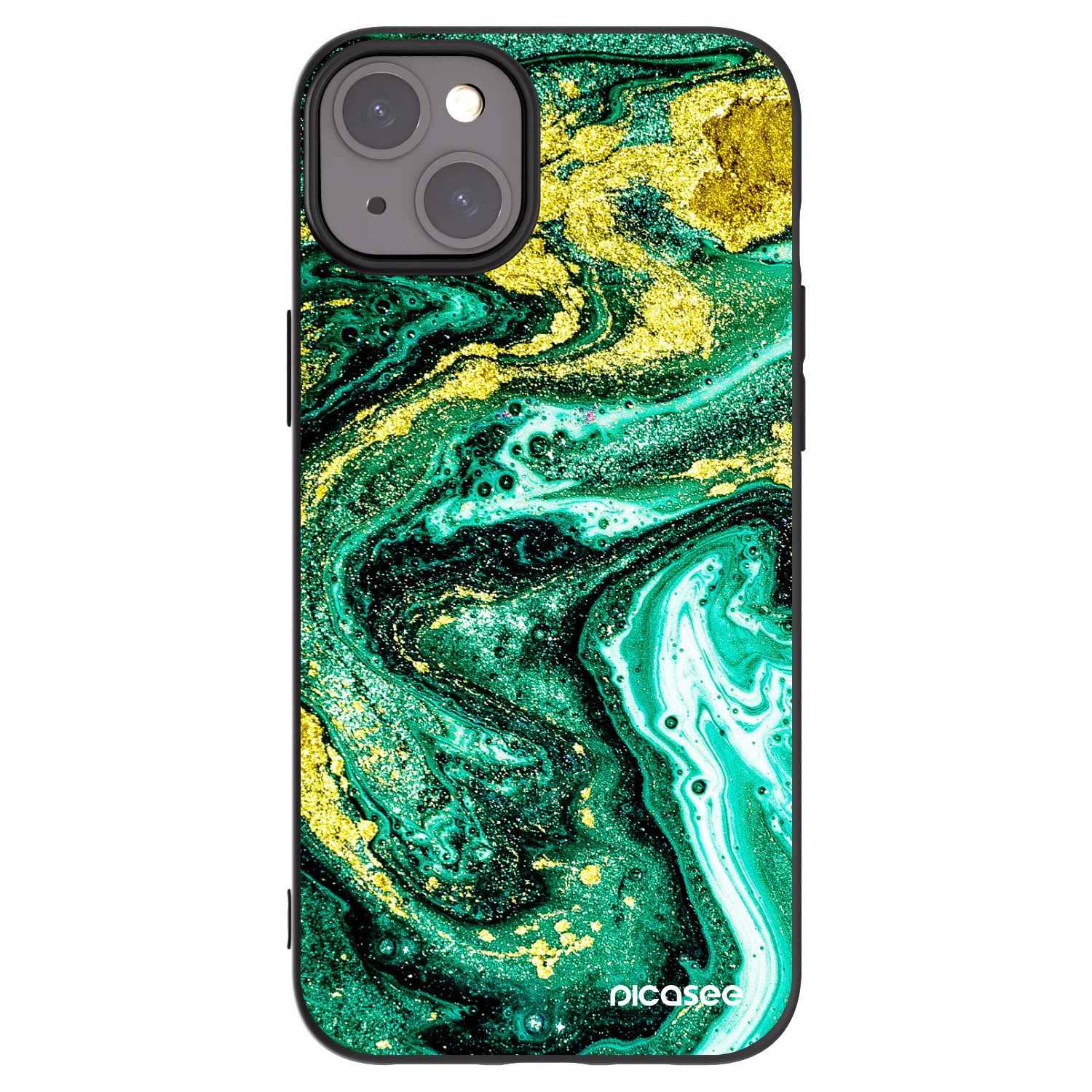 Picasee silikónový čierny obal pre Apple iPhone 15 Plus - Green Gold
