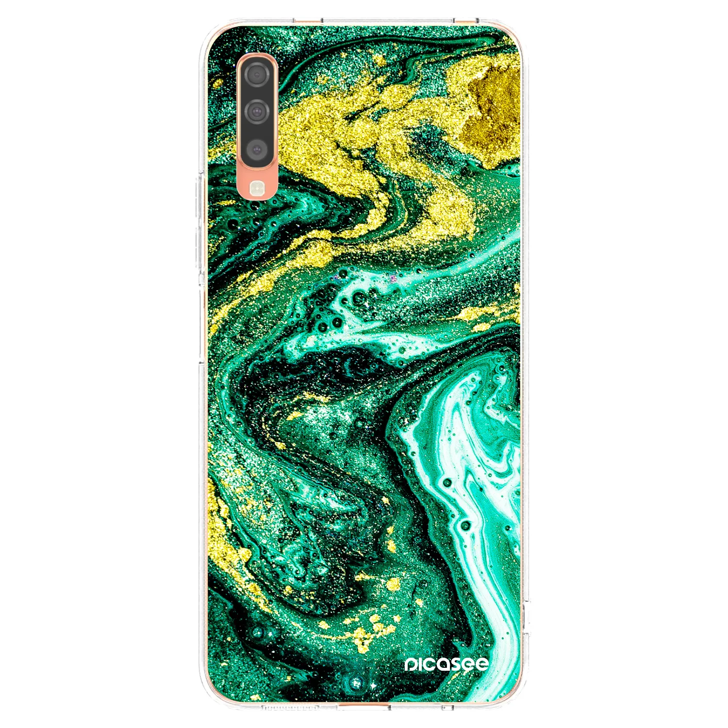 Picasee silikónový prehľadný obal pre Samsung Galaxy A70 A705F - Green Gold