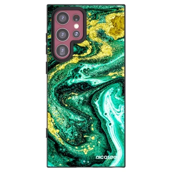 Picasee silikónový čierny obal pre Samsung Galaxy S22 Ultra 5G - Green Gold