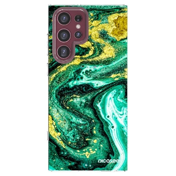 Picasee silikónový prehľadný obal pre Samsung Galaxy S22 Ultra 5G - Green Gold