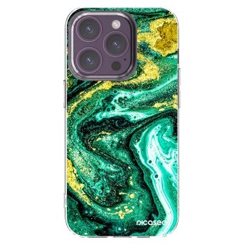 Picasee silikónový prehľadný obal pre Apple iPhone 14 Pro - Green Gold