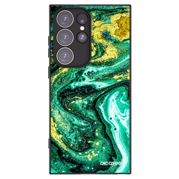 Picasee silikónový čierny obal pre Samsung Galaxy S23 Ultra 5G - Green Gold