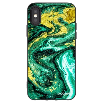 Picasee silikónový čierny obal pre Apple iPhone X/XS - Green Gold