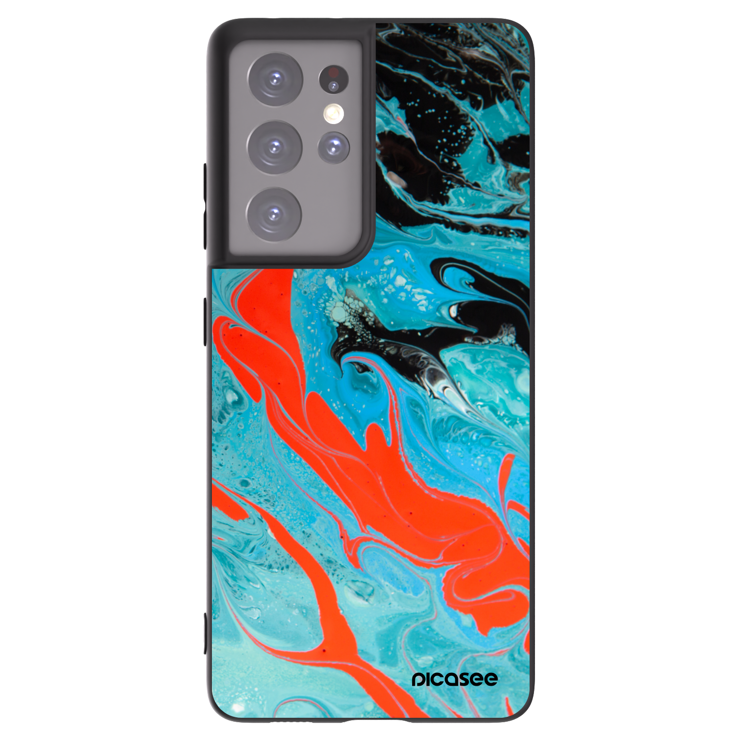 Picasee silikónový čierny obal pre Samsung Galaxy S21 Ultra 5G G998B - Blue Magma