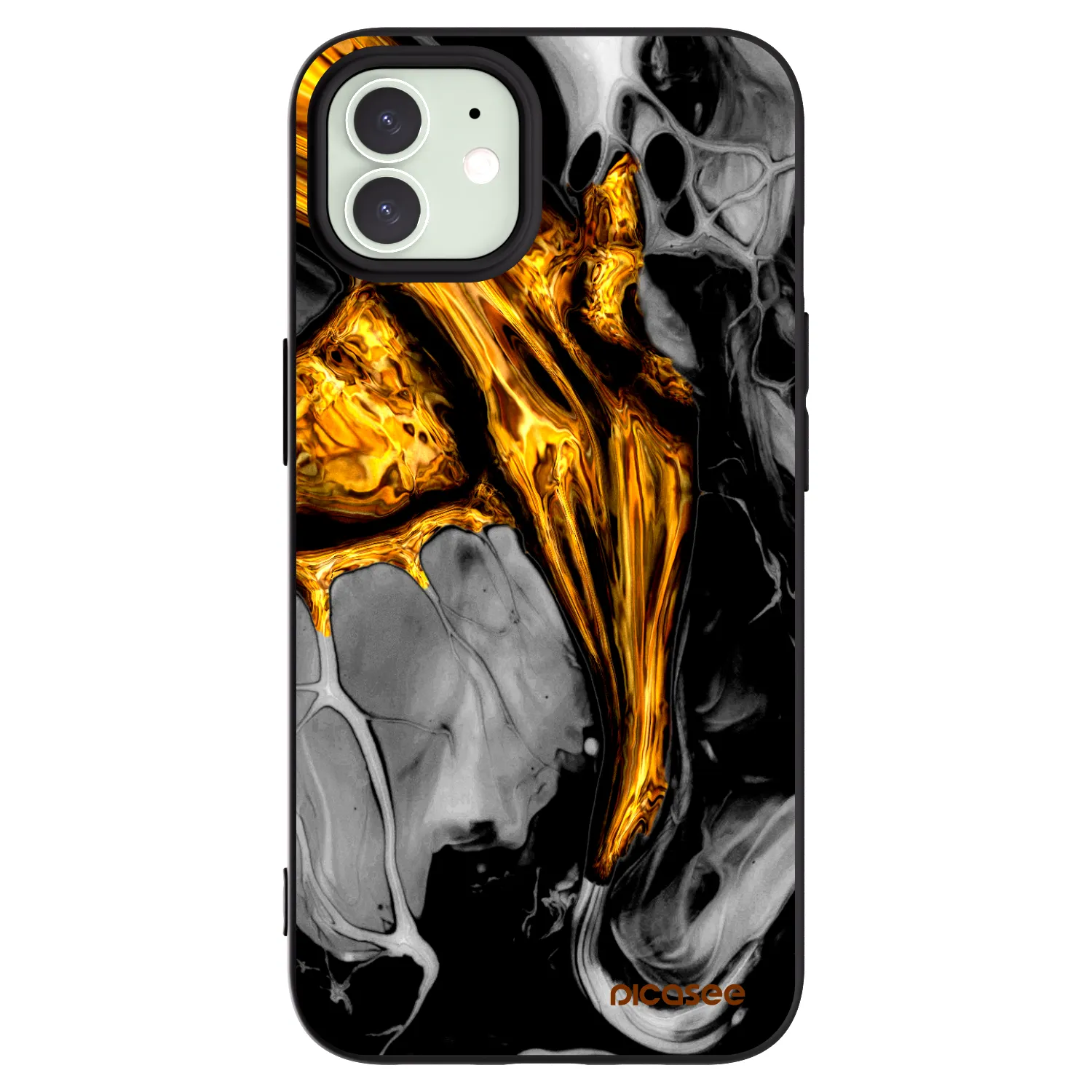 Picasee silikónový čierny obal pre Apple iPhone 12 - Black Gold