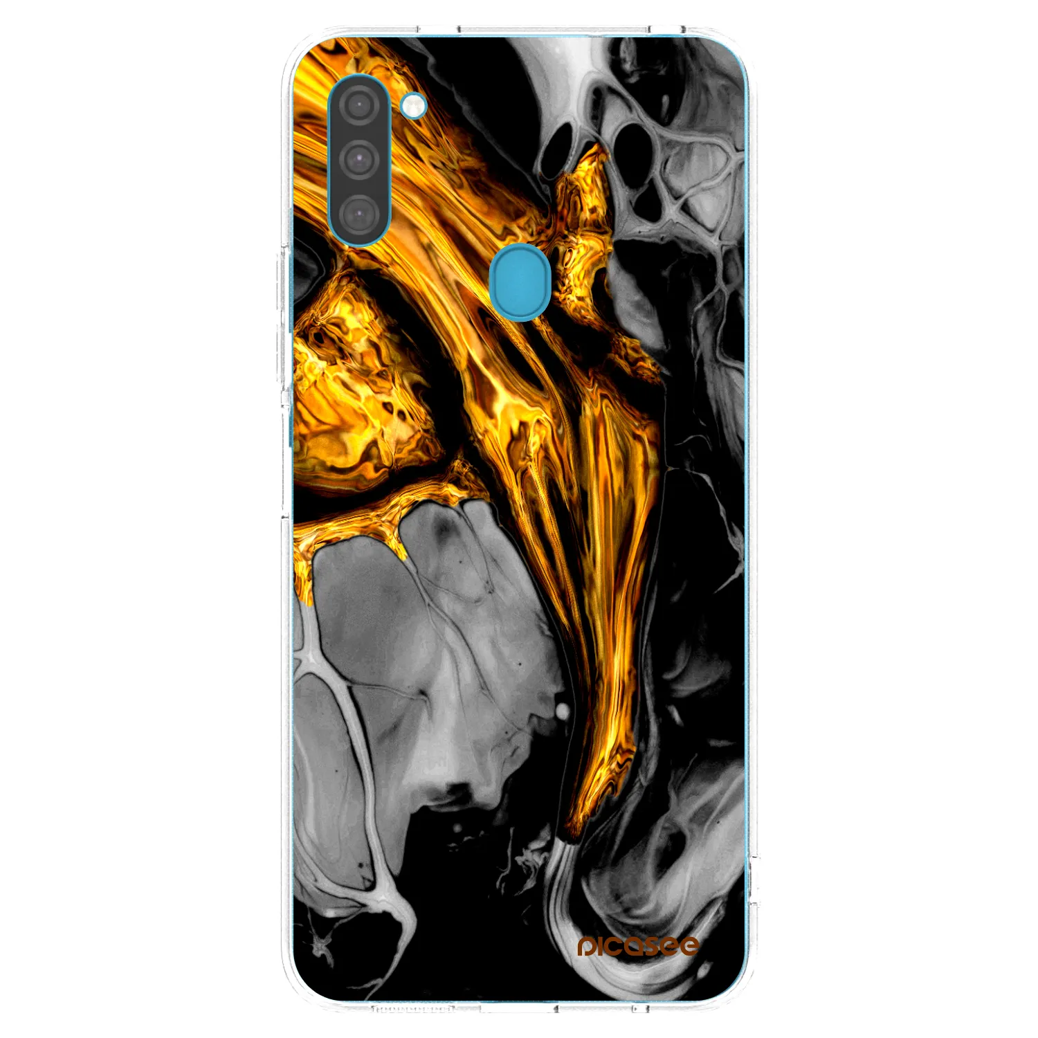 Picasee silikónový prehľadný obal pre Samsung Galaxy M11 - Black Gold