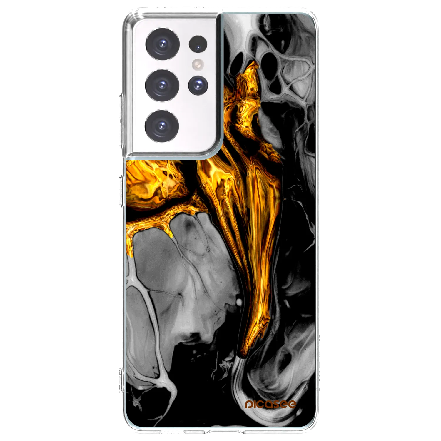 Picasee silikónový prehľadný obal pre Samsung Galaxy S21 Ultra 5G G998B - Black Gold