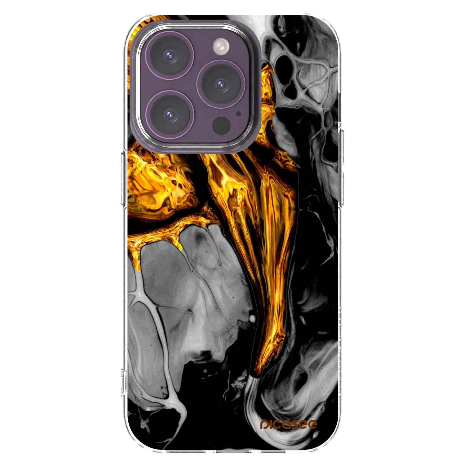 Picasee silikónový prehľadný obal pre Apple iPhone 14 Pro - Black Gold