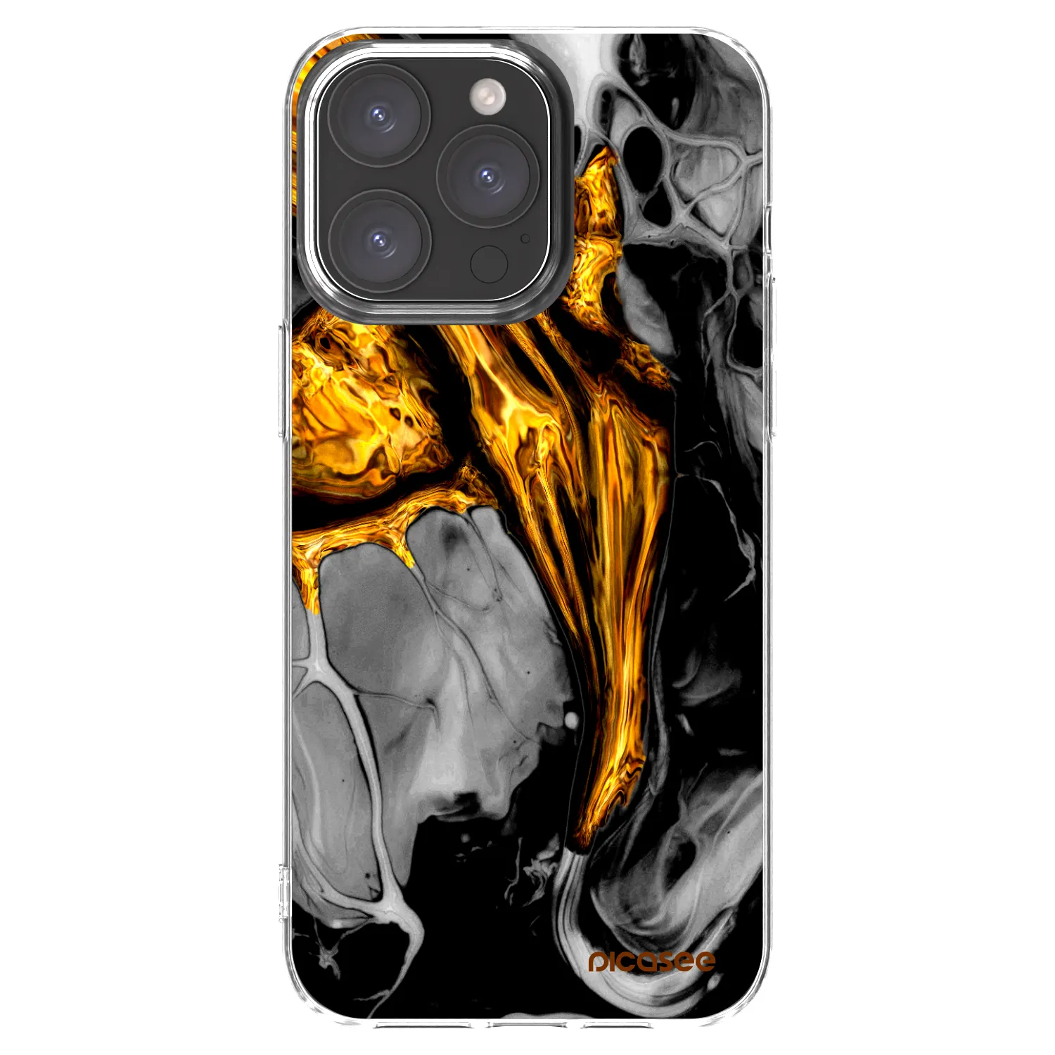 Picasee silikónový prehľadný obal pre Apple iPhone 15 Pro Max - Black Gold