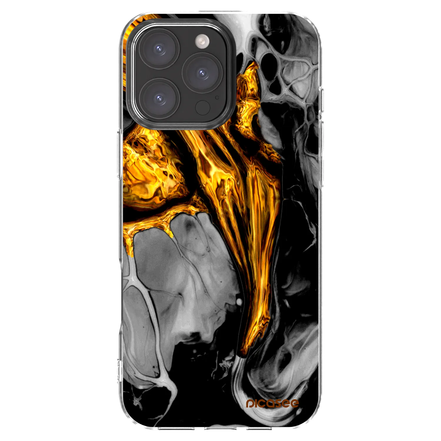 Picasee silikónový prehľadný obal pre Apple iPhone 16 Pro Max - Black Gold
