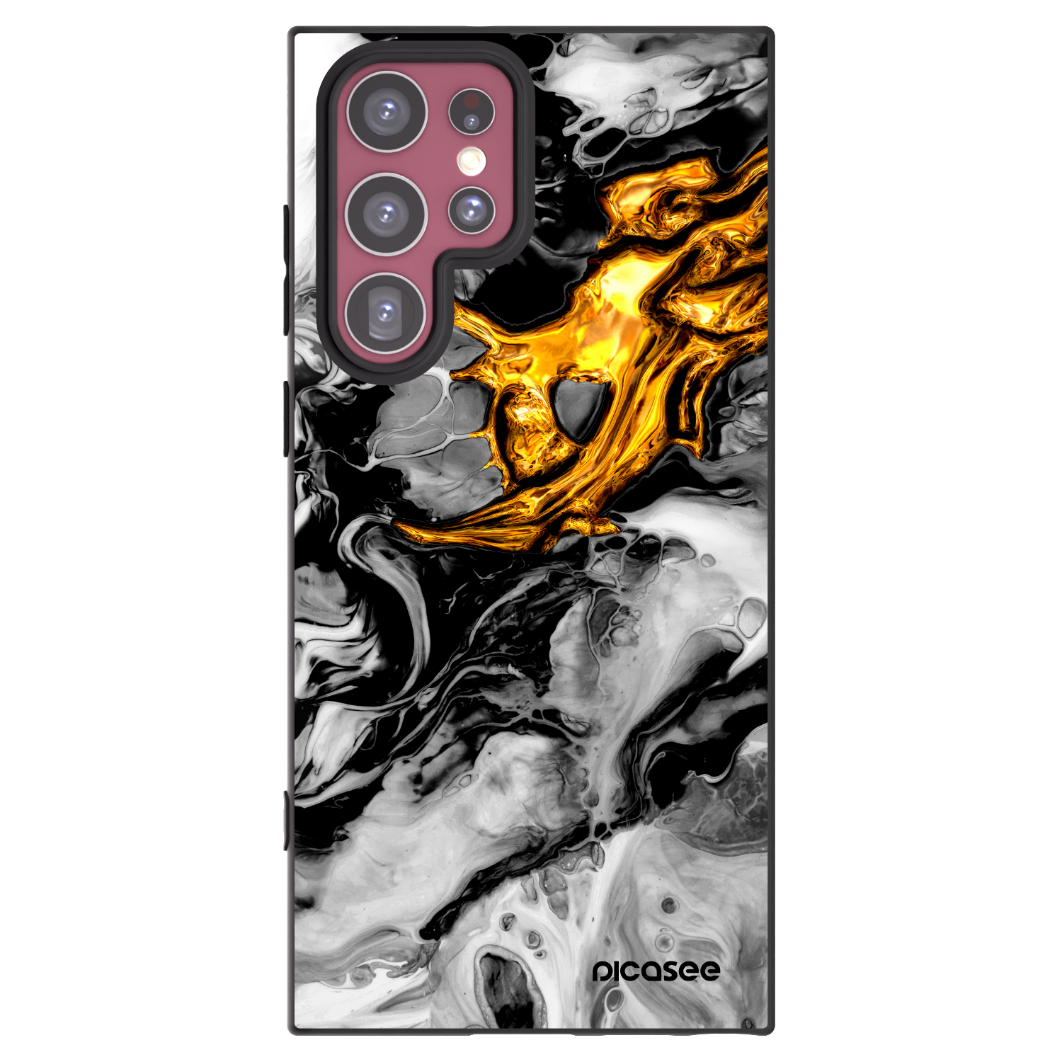 Picasee silikónový čierny obal pre Samsung Galaxy S22 Ultra 5G - Black Gold 2