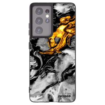 Picasee silikónový čierny obal pre Samsung Galaxy S21 Ultra 5G G998B - Black Gold 2