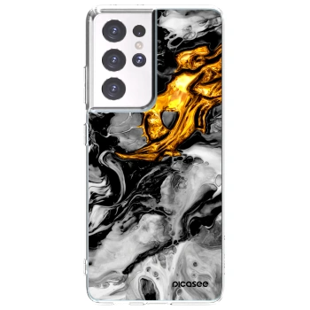 Picasee silikónový prehľadný obal pre Samsung Galaxy S21 Ultra 5G G998B - Black Gold 2